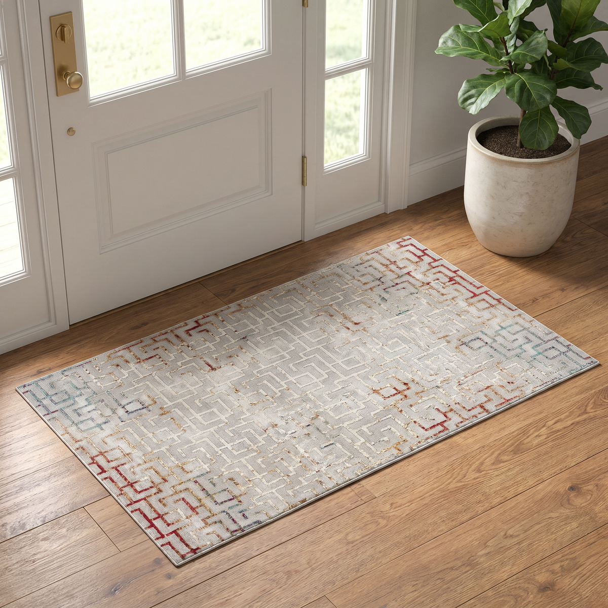 Tapis gris contemporain géométrique Vogue