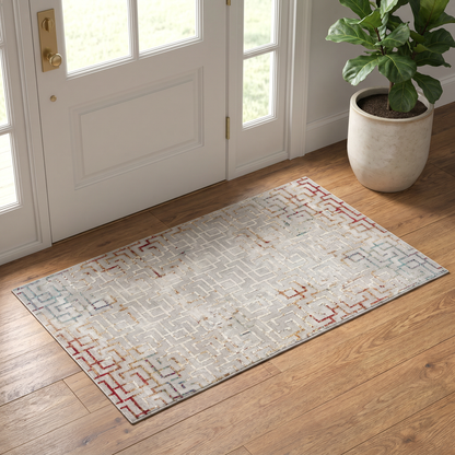 Tapis gris contemporain géométrique Vogue