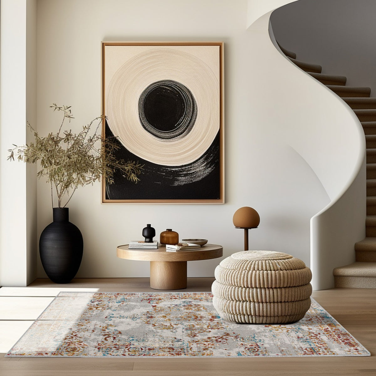 Seraphin Abstract Contemporary Grey and Red Indoor Rug
