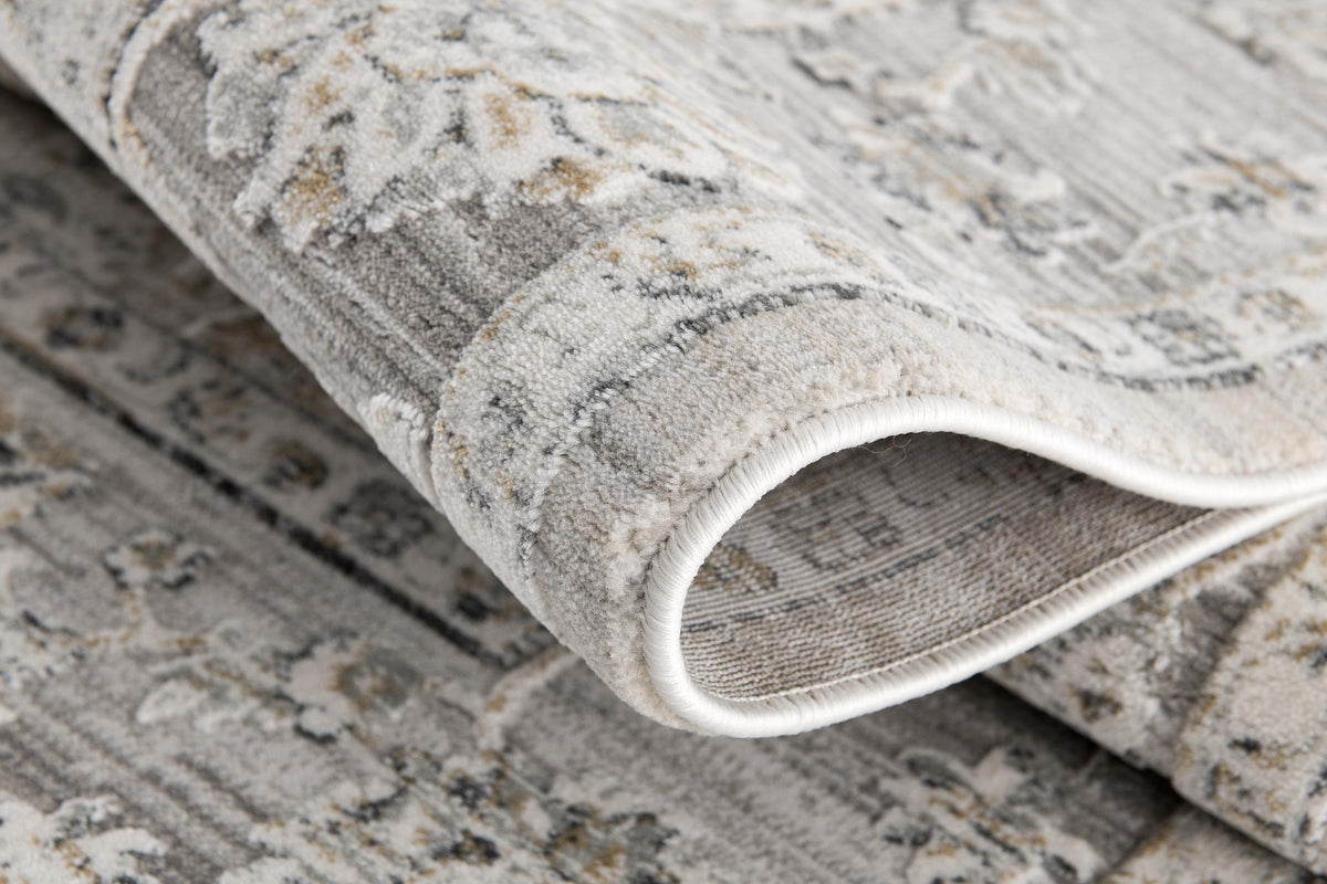 Marvella Damask Transitional Grey and Cream Indoor Rug