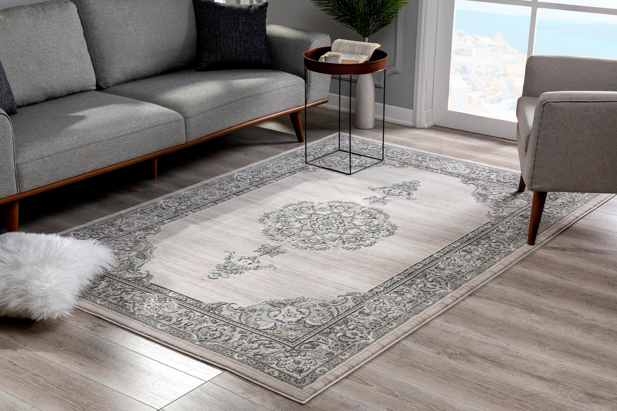 Regalia Medallion Transitional Grey and Cream Indoor Rug