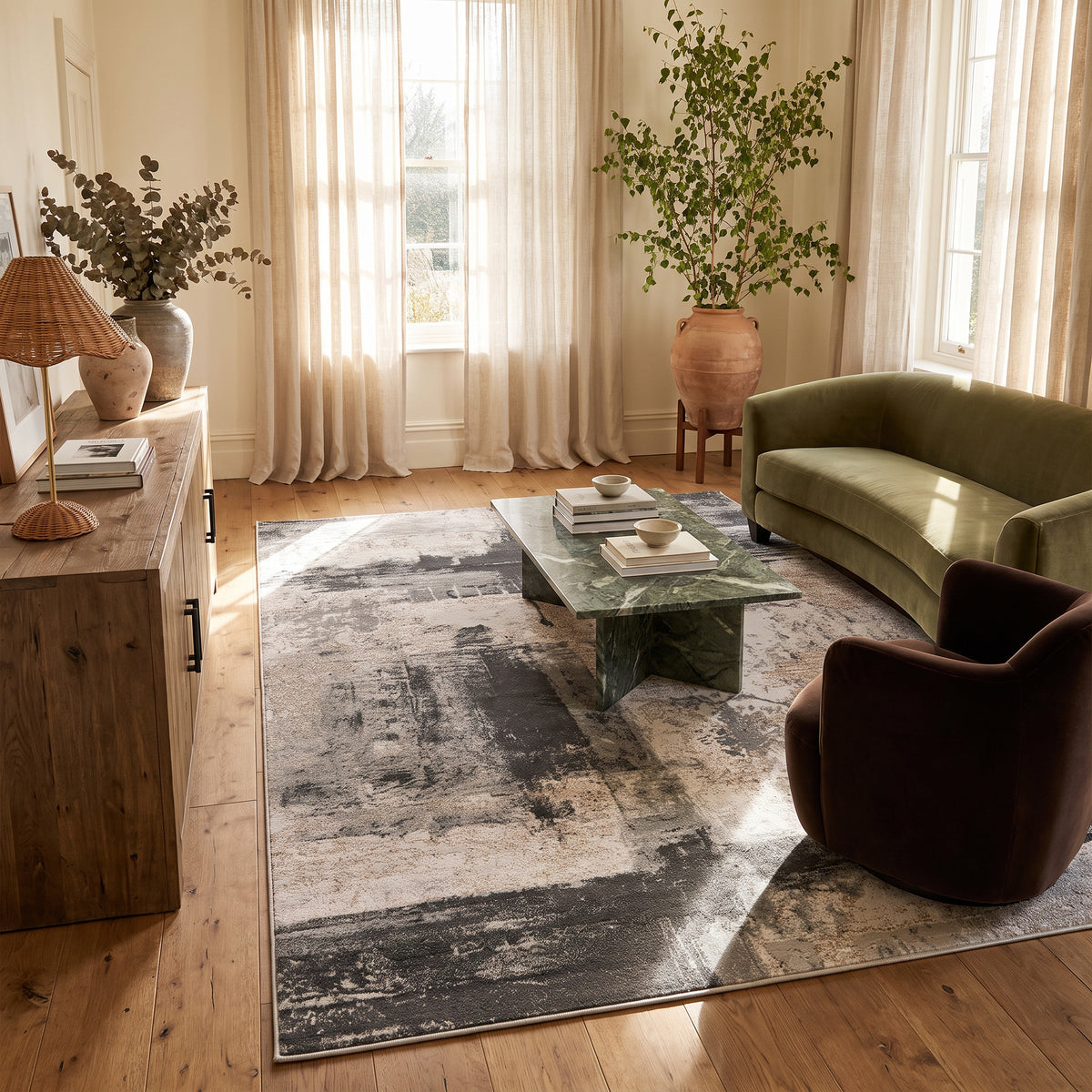 Tapis Terano abstrait contemporain gris et beige