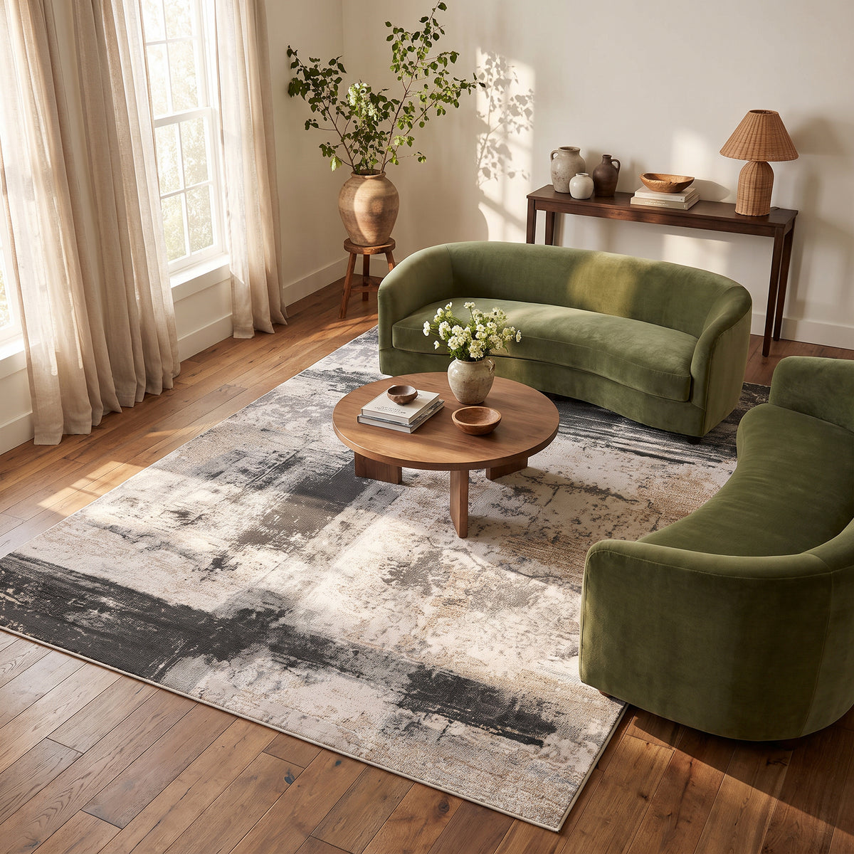 Tapis Terano abstrait contemporain gris et beige