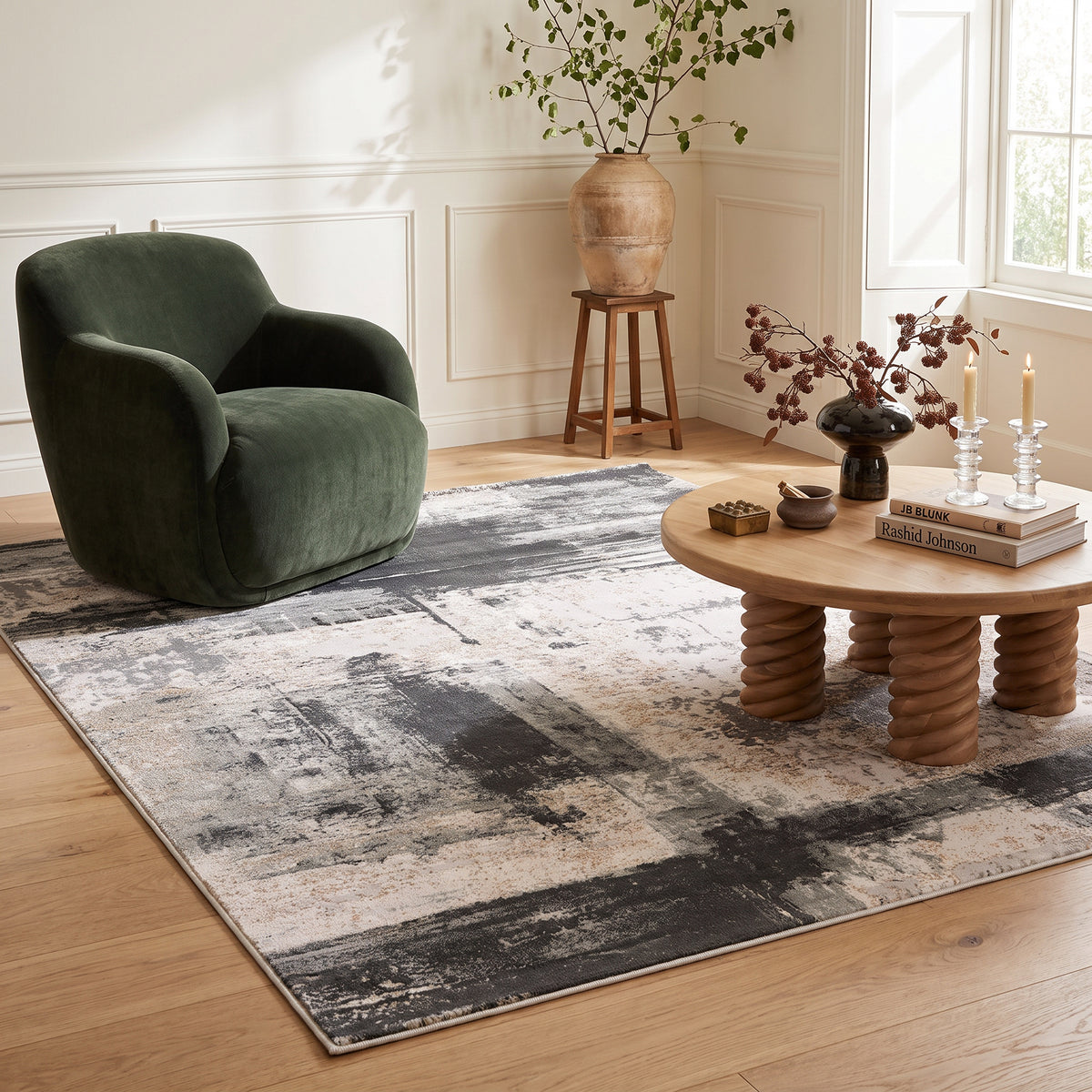 Tapis Terano abstrait contemporain gris et beige