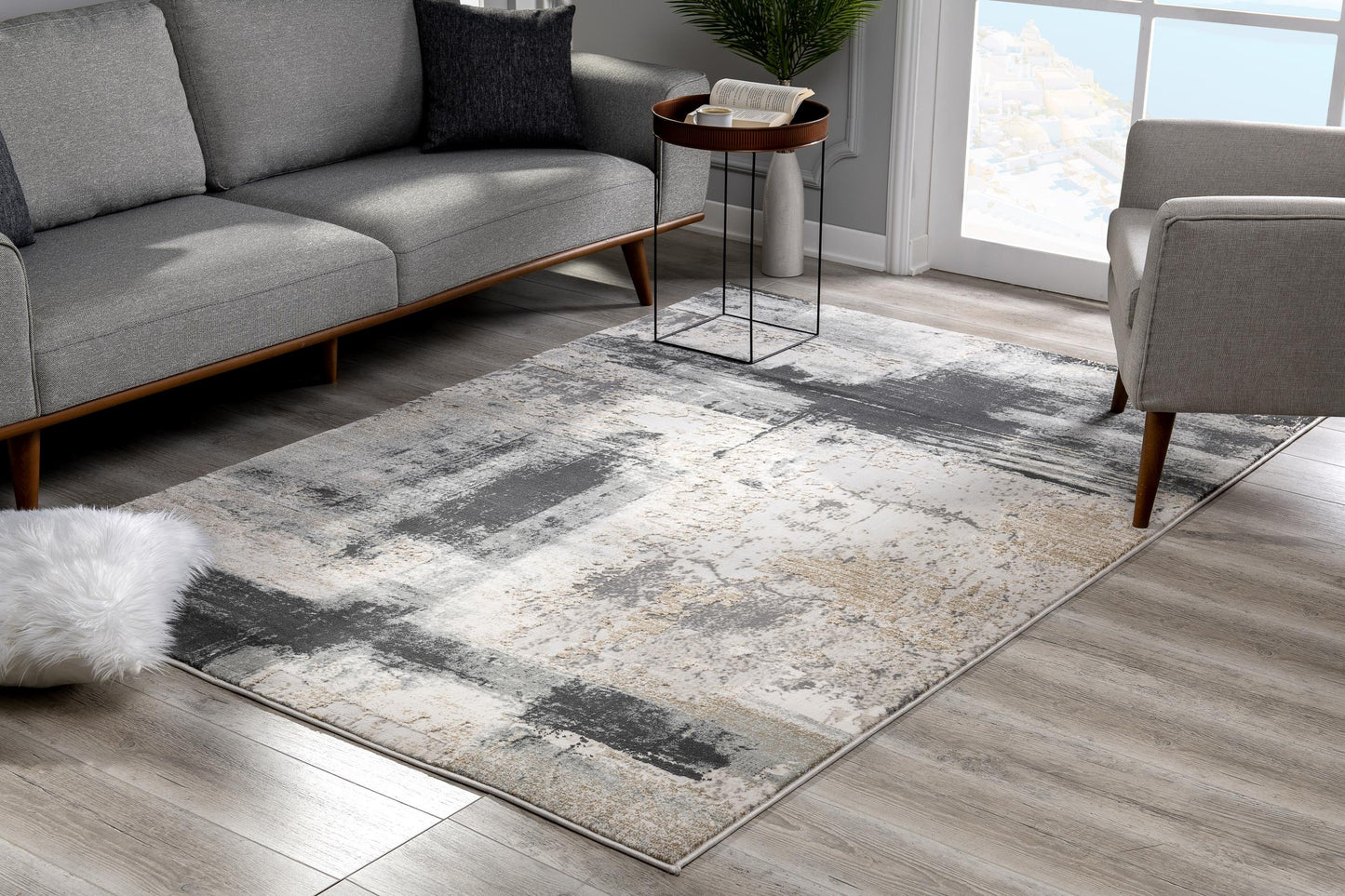 Terano Abstract Contemporary Grey and Beige Indoor Rug