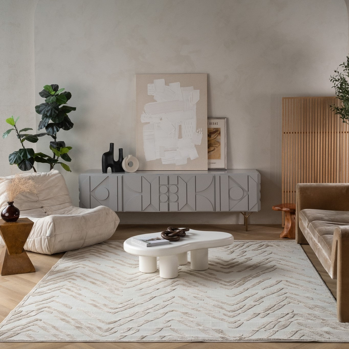 Seren Chevron Contemporary Grey and Beige Indoor Rug