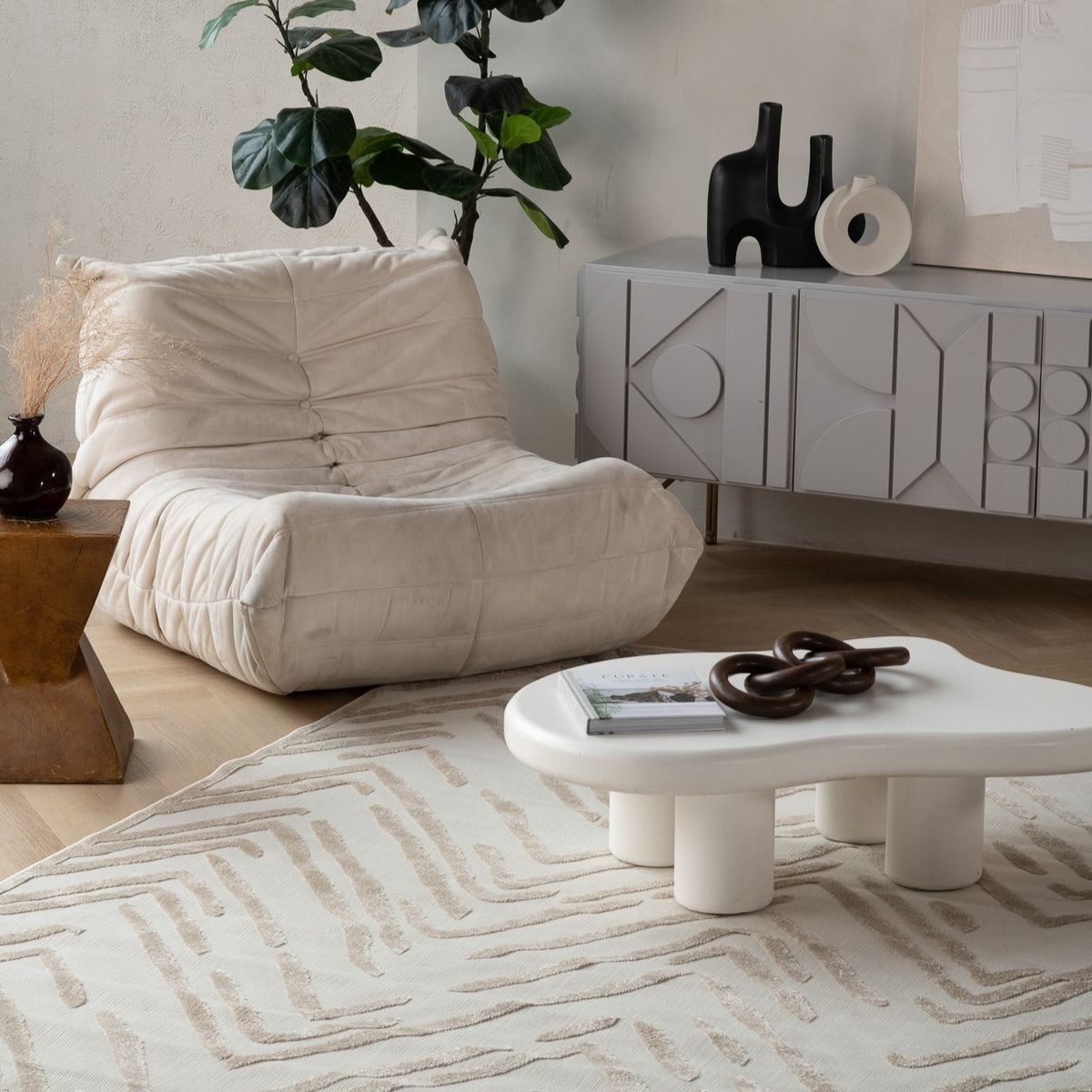 Seren Chevron Contemporary Grey and Beige Indoor Rug