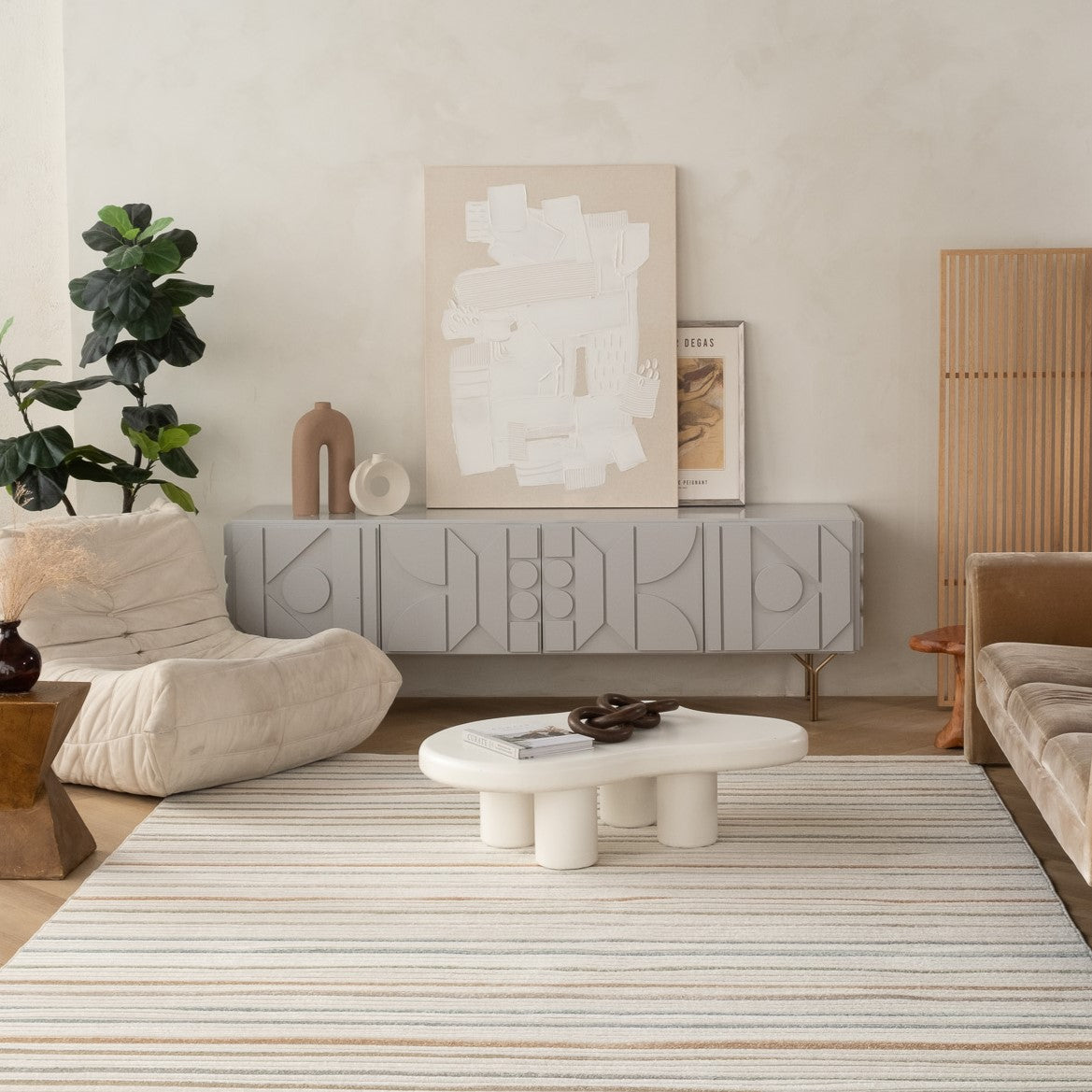 Tapis crème moderne rayé Alfombra