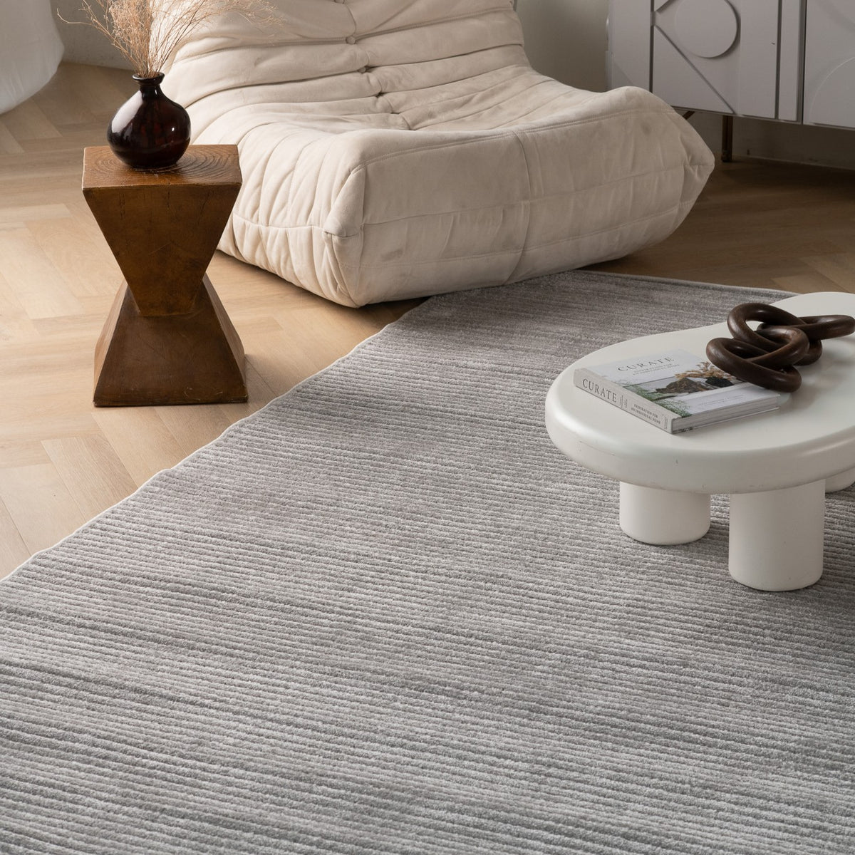 Solena Striped Contemporary Grey and Beige Indoor Rug