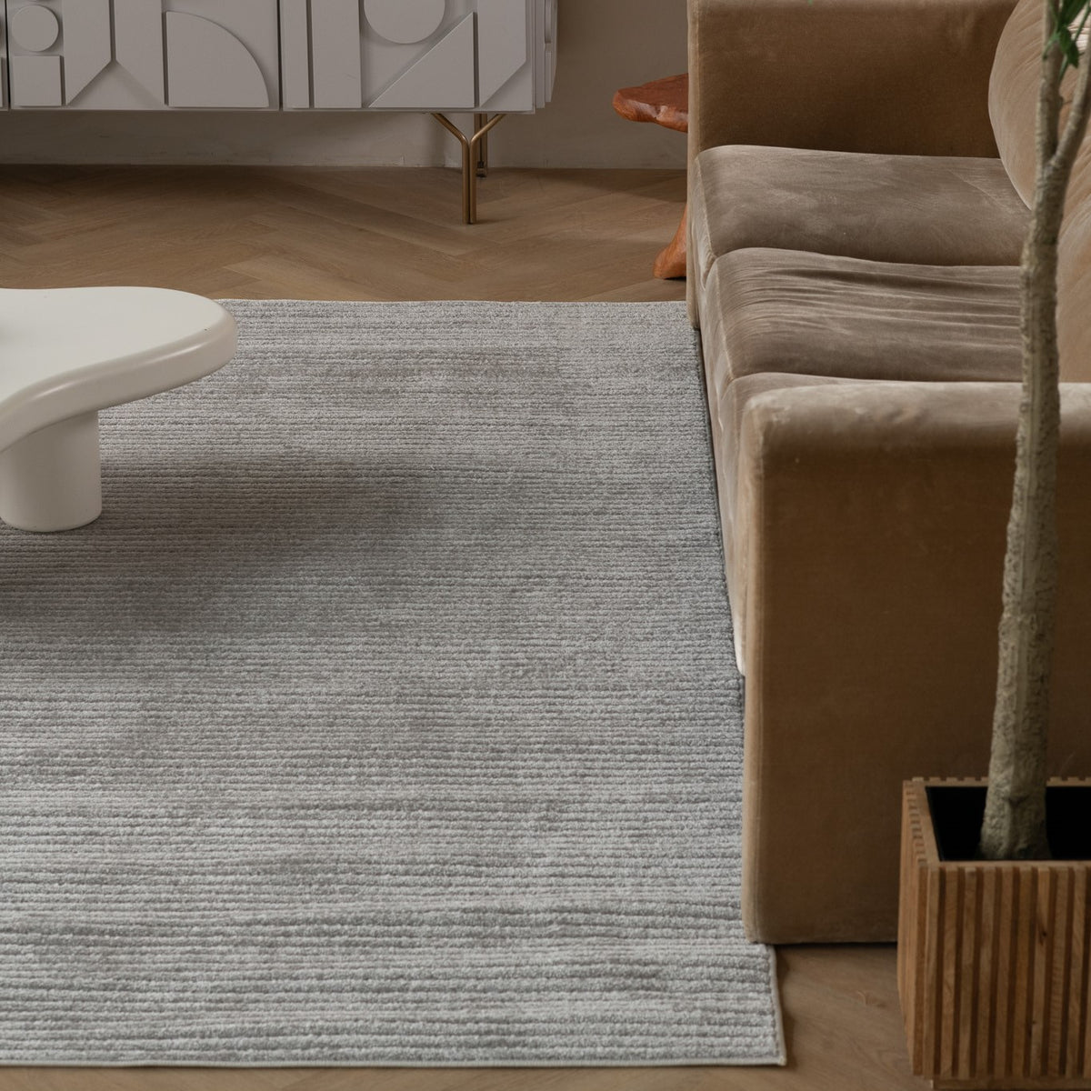 Solena Striped Contemporary Grey and Beige Indoor Rug