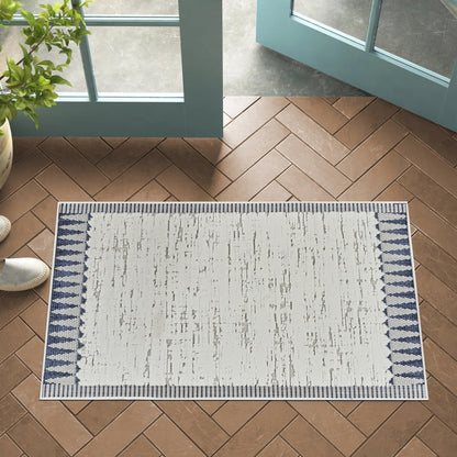 Selva Geometric Contemporary Cream and Blue Indoor Rug