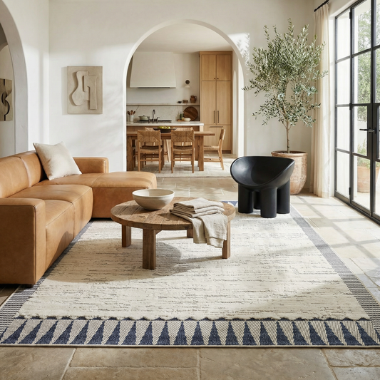 Selva Geometric Contemporary Cream and Blue Indoor Rug