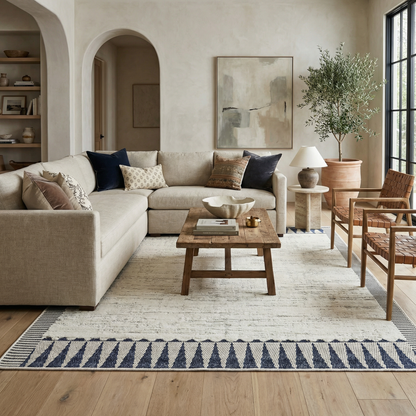 Selva Geometric Contemporary Cream and Blue Indoor Rug