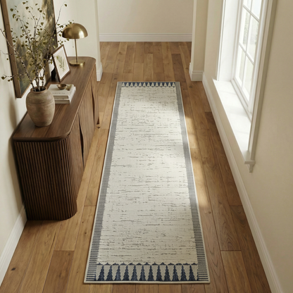 Selva Geometric Contemporary Cream and Blue Indoor Rug