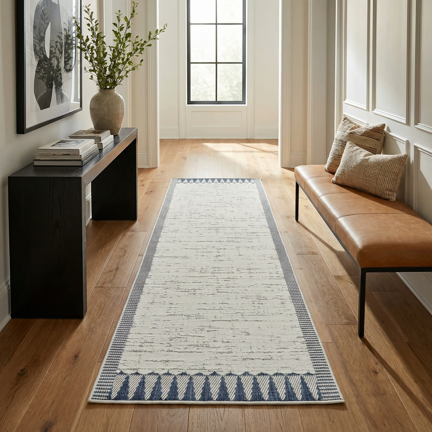 Selva Geometric Contemporary Cream and Blue Indoor Rug