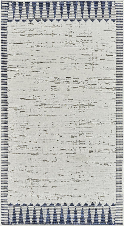 Selva Geometric Contemporary Cream and Blue Indoor Rug