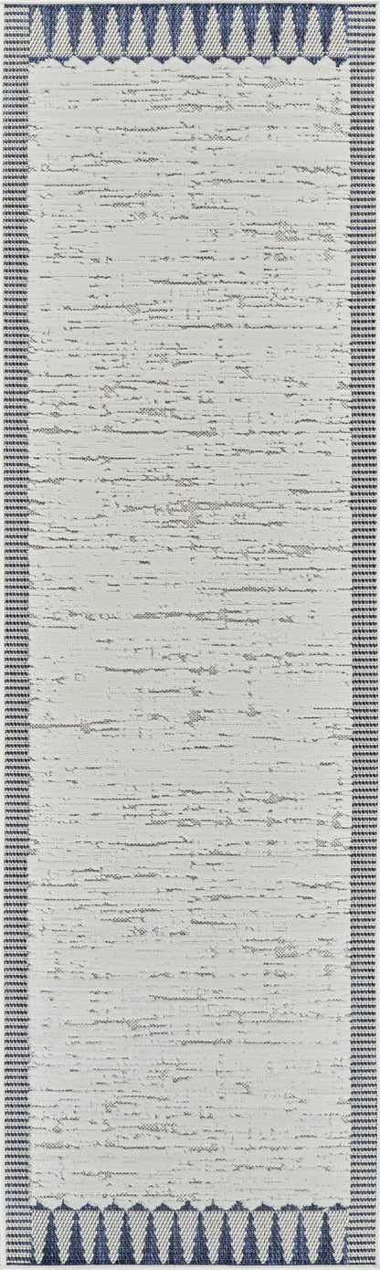 Selva Geometric Contemporary Cream and Blue Indoor Rug