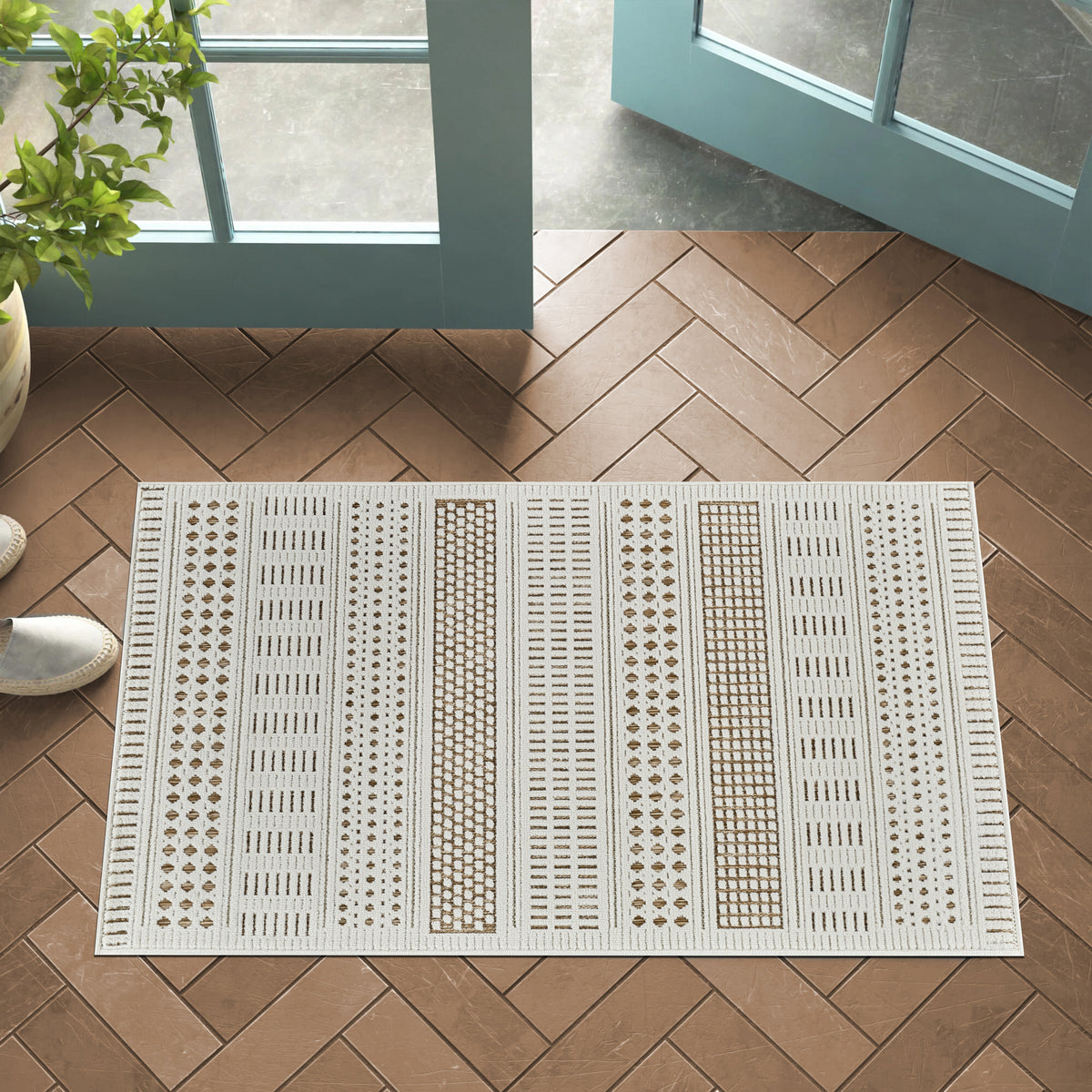 Azura Geometric Contemporary Beige and Brown Indoor Rug