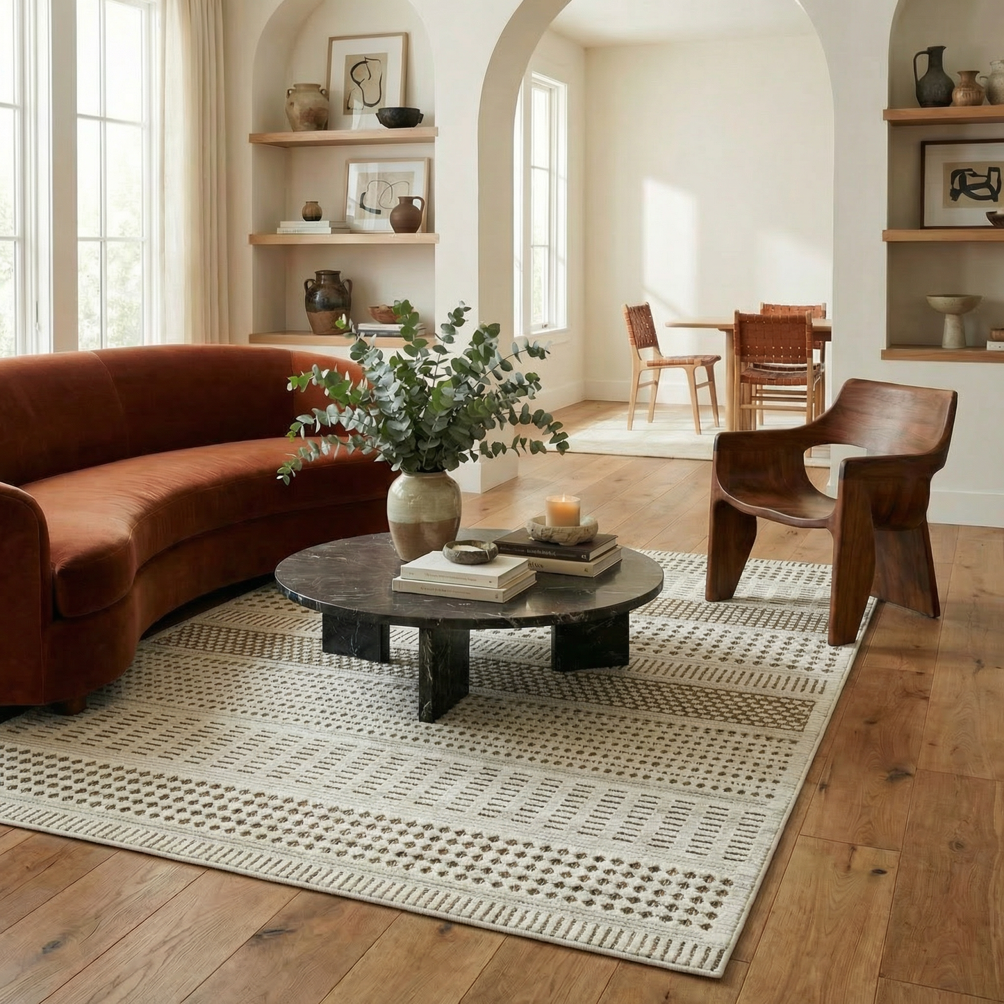 Azura Geometric Contemporary Beige and Brown Indoor Rug