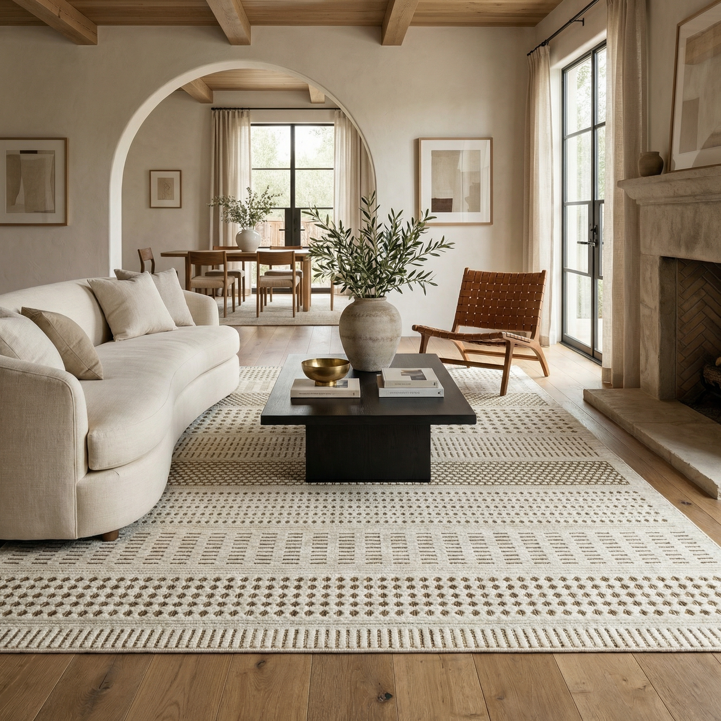 Azura Geometric Contemporary Beige and Brown Indoor Rug