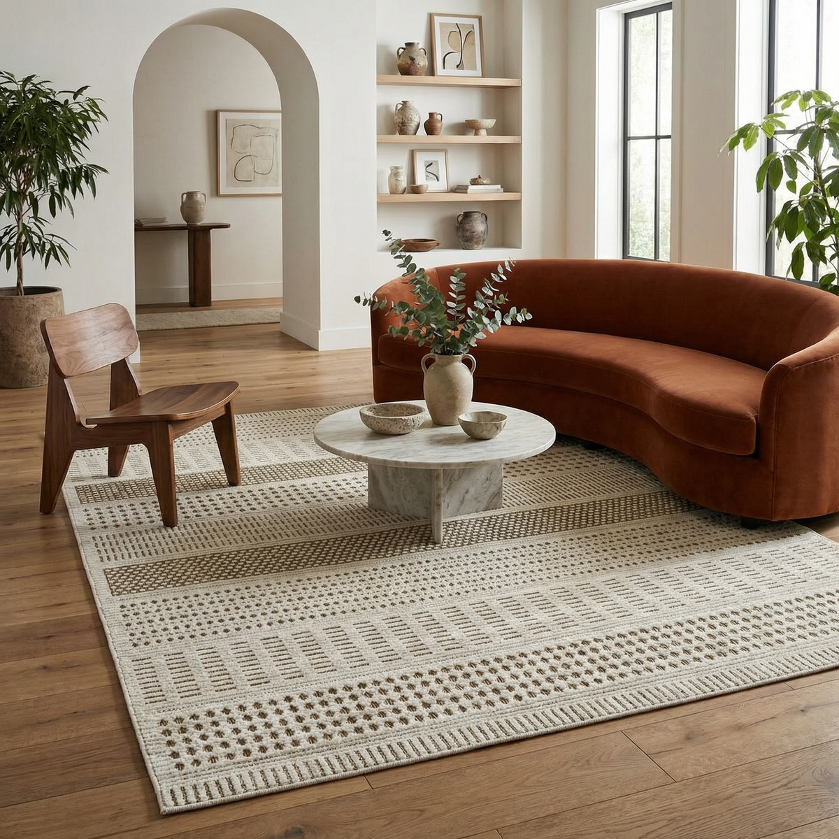 Azura Geometric Contemporary Beige and Brown Indoor Rug
