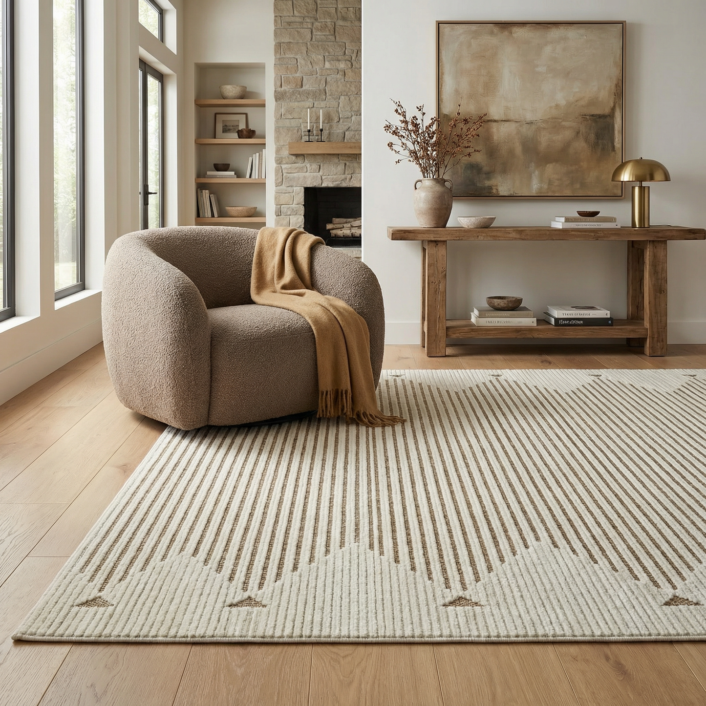 Zuri Striped Contemporary Beige and Brown Indoor Rug