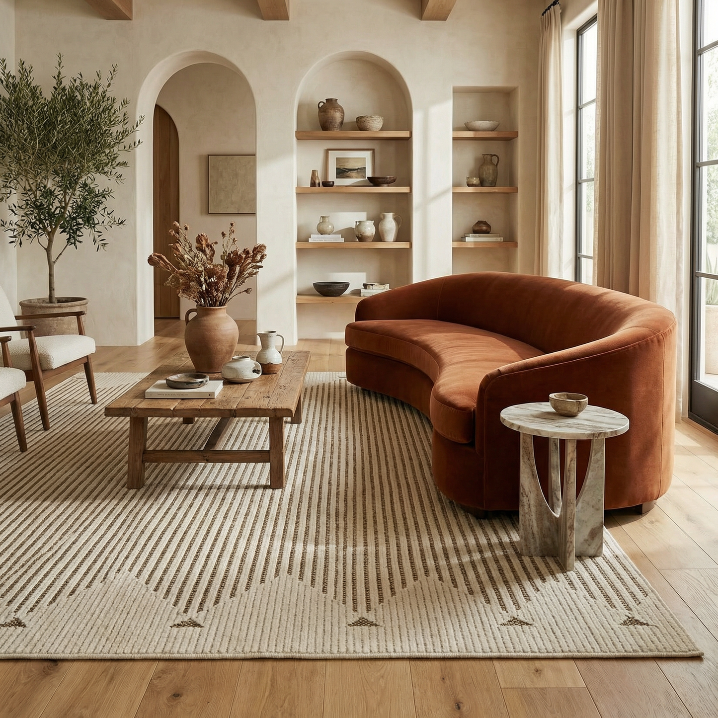 Zuri Striped Contemporary Beige and Brown Indoor Rug