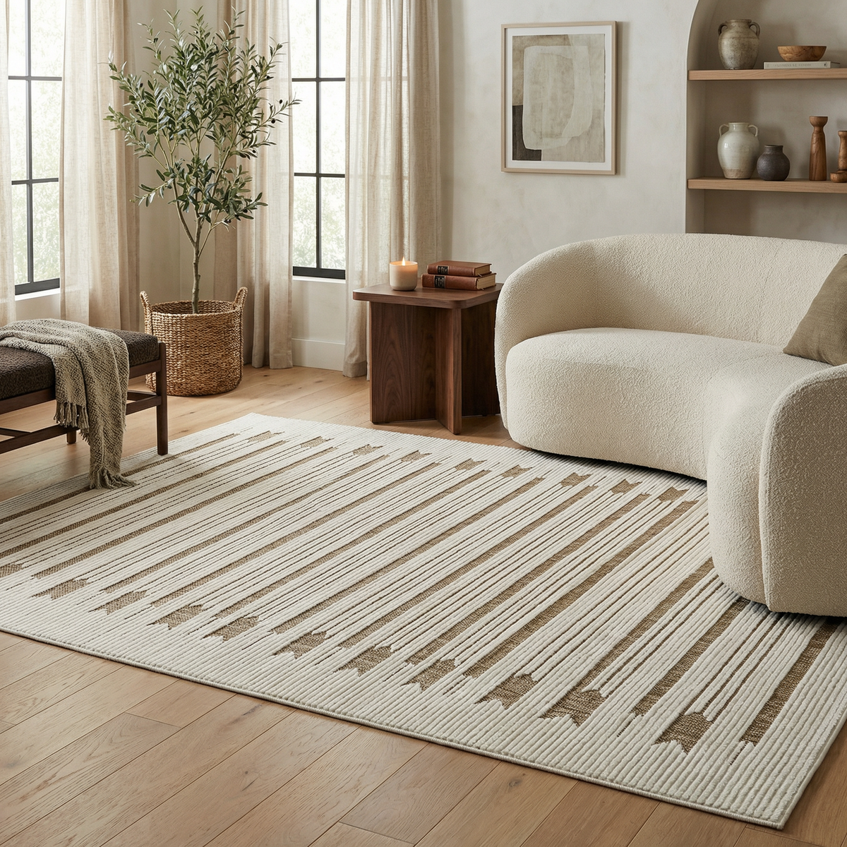 Zarif Geometric Contemporary Beige and Brown Indoor Rug