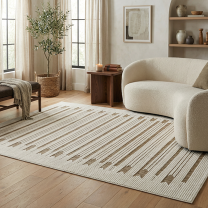 Zarif Geometric Contemporary Beige and Brown Indoor Rug