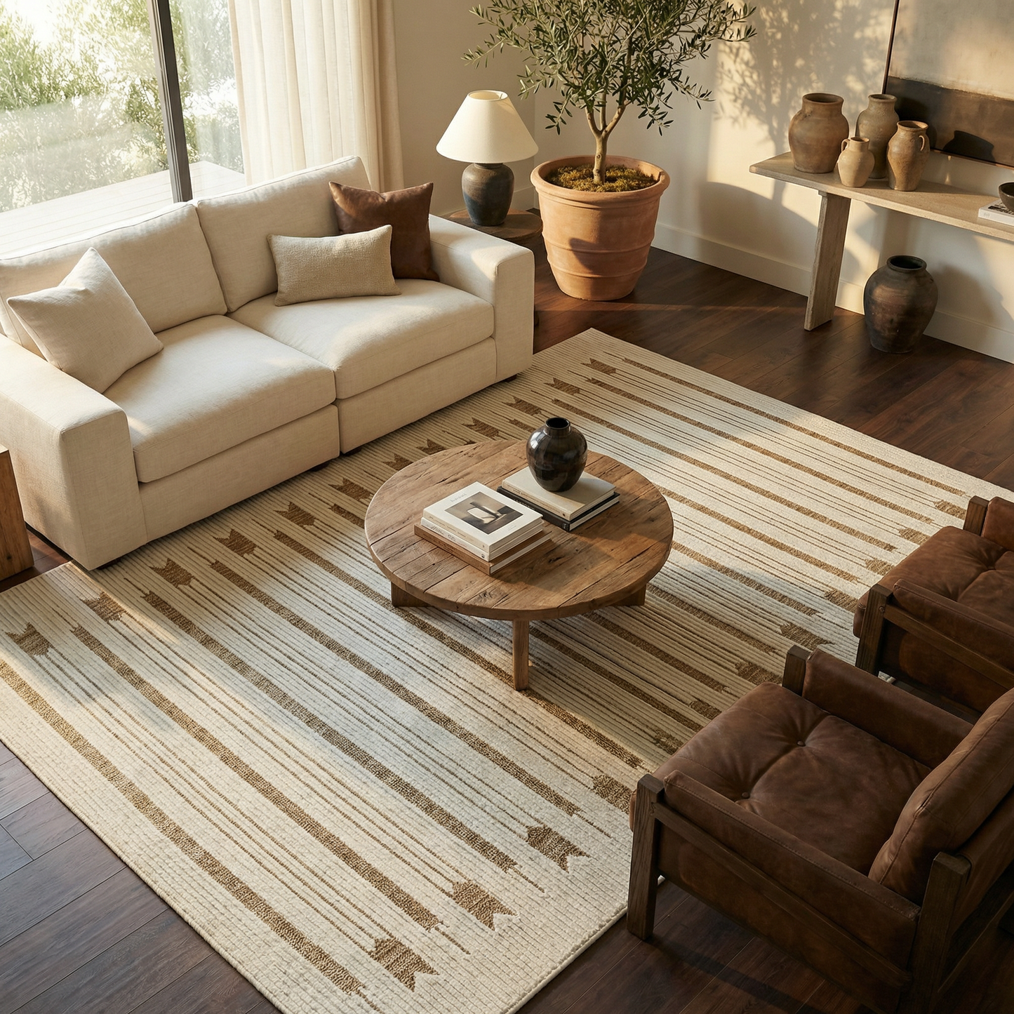 Zarif Geometric Contemporary Beige and Brown Indoor Rug