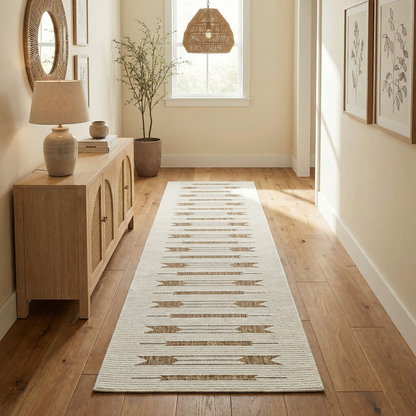 Zarif Geometric Contemporary Beige and Brown Indoor Rug