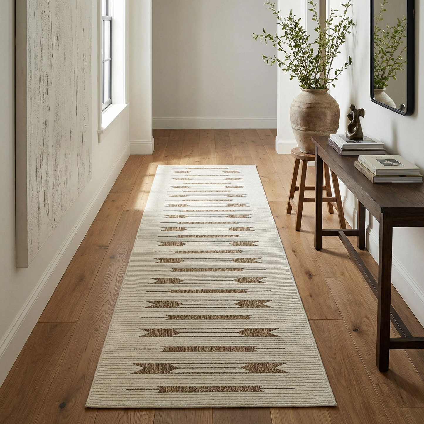 Zarif Geometric Contemporary Beige and Brown Indoor Rug