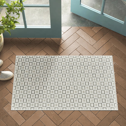 Miraq Geometric Contemporary Cream and Beige Indoor Rug