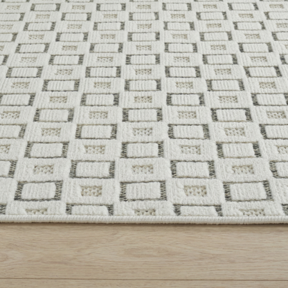 Miraq Geometric Contemporary Cream and Beige Indoor Rug