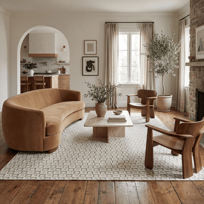 Miraq Geometric Contemporary Cream and Beige Indoor Rug