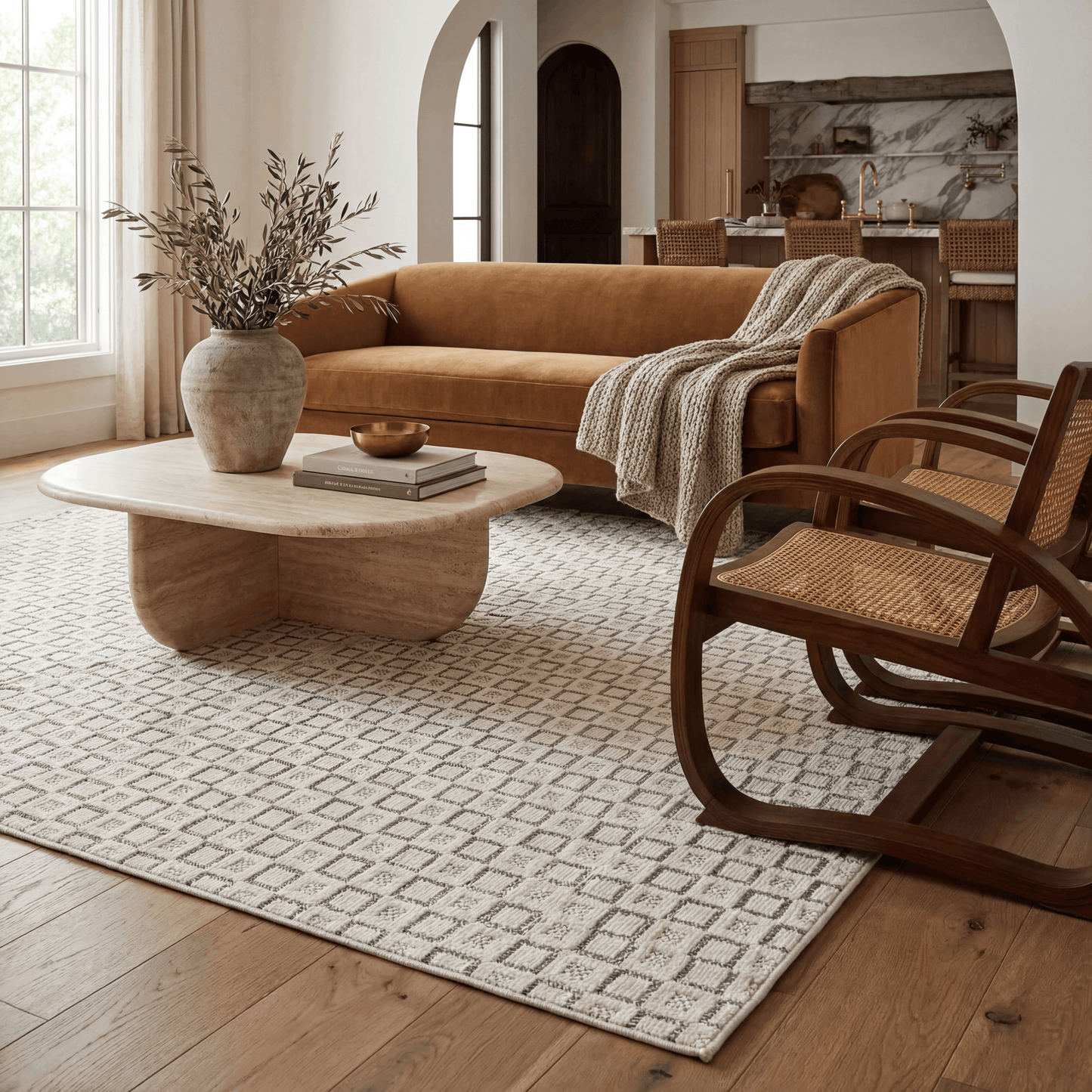 Miraq Geometric Contemporary Cream and Beige Indoor Rug