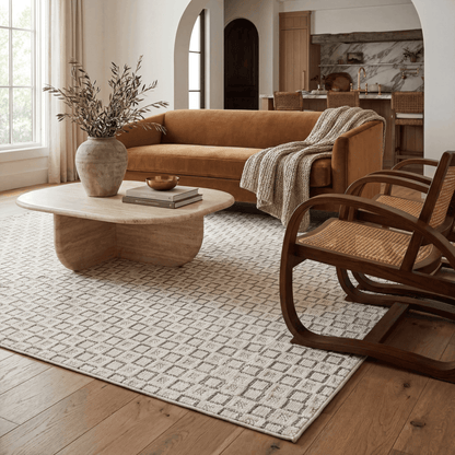 Miraq Geometric Contemporary Cream and Beige Indoor Rug