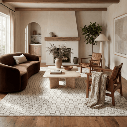Miraq Geometric Contemporary Cream and Beige Indoor Rug