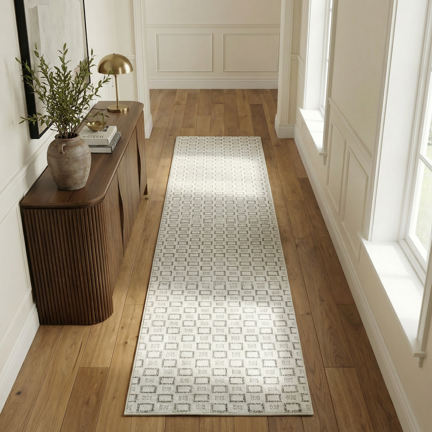 Miraq Geometric Contemporary Cream and Beige Indoor Rug