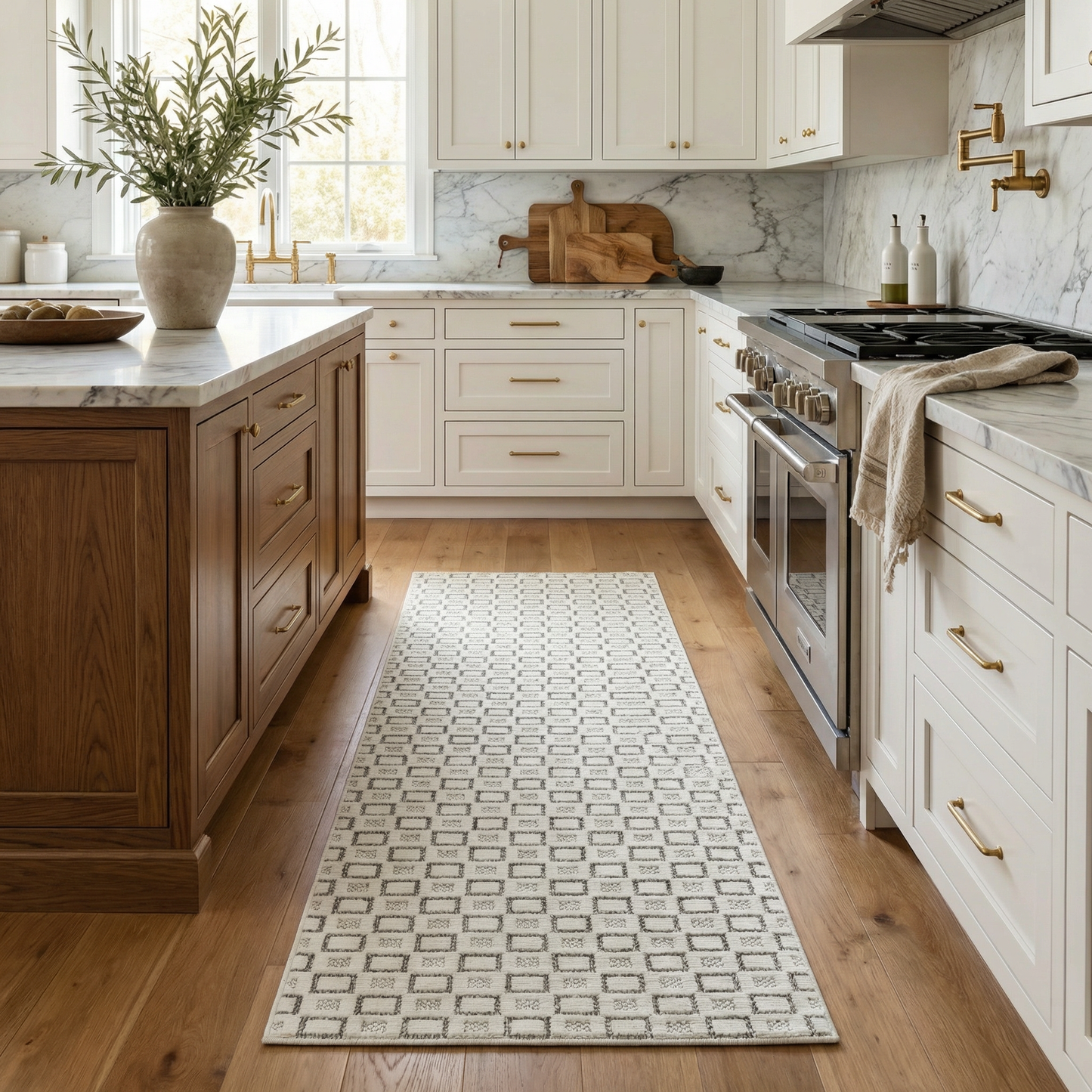 Miraq Geometric Contemporary Cream and Beige Indoor Rug