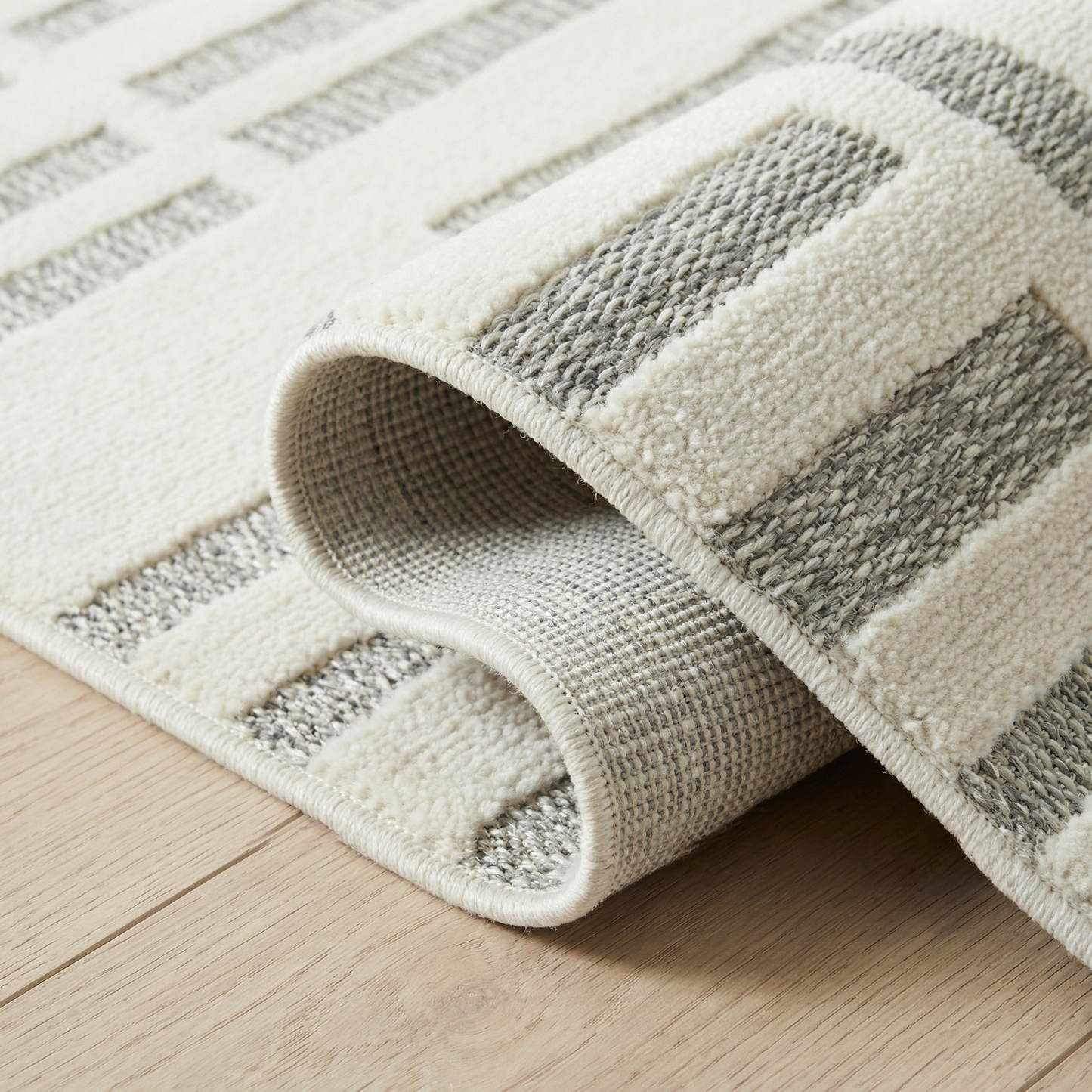 Linea Striped Contemporary Cream and Beige Indoor Rug