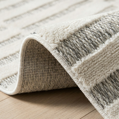 Linea Striped Contemporary Cream and Beige Indoor Rug
