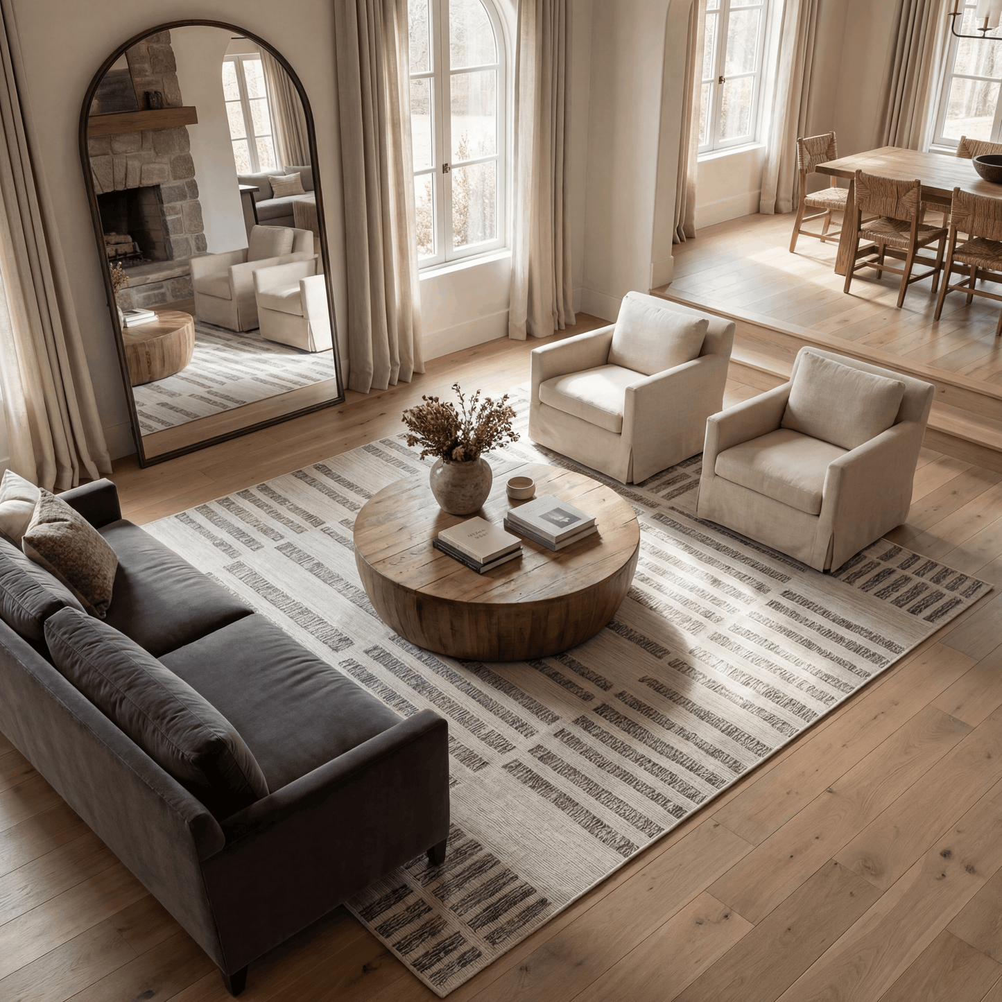 Linea Striped Contemporary Cream and Beige Indoor Rug