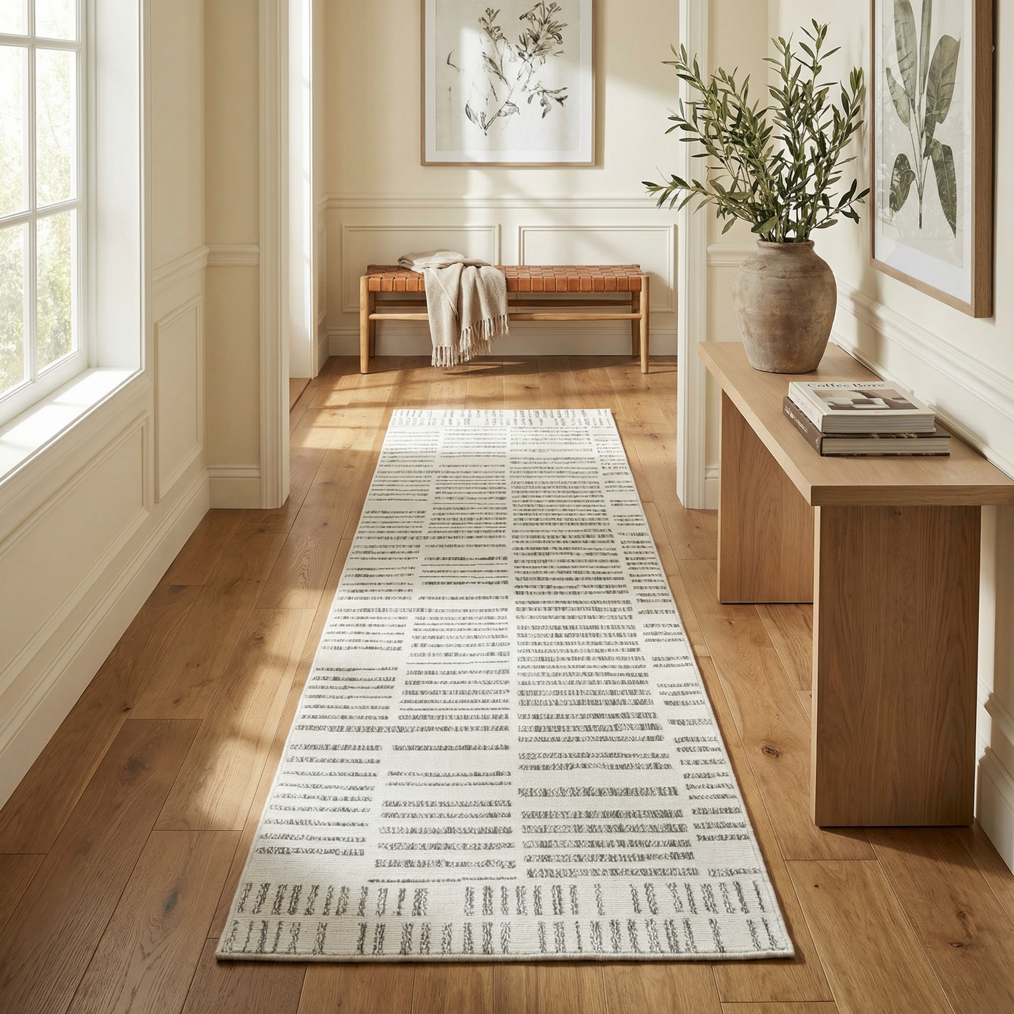 Linea Striped Contemporary Cream and Beige Indoor Rug