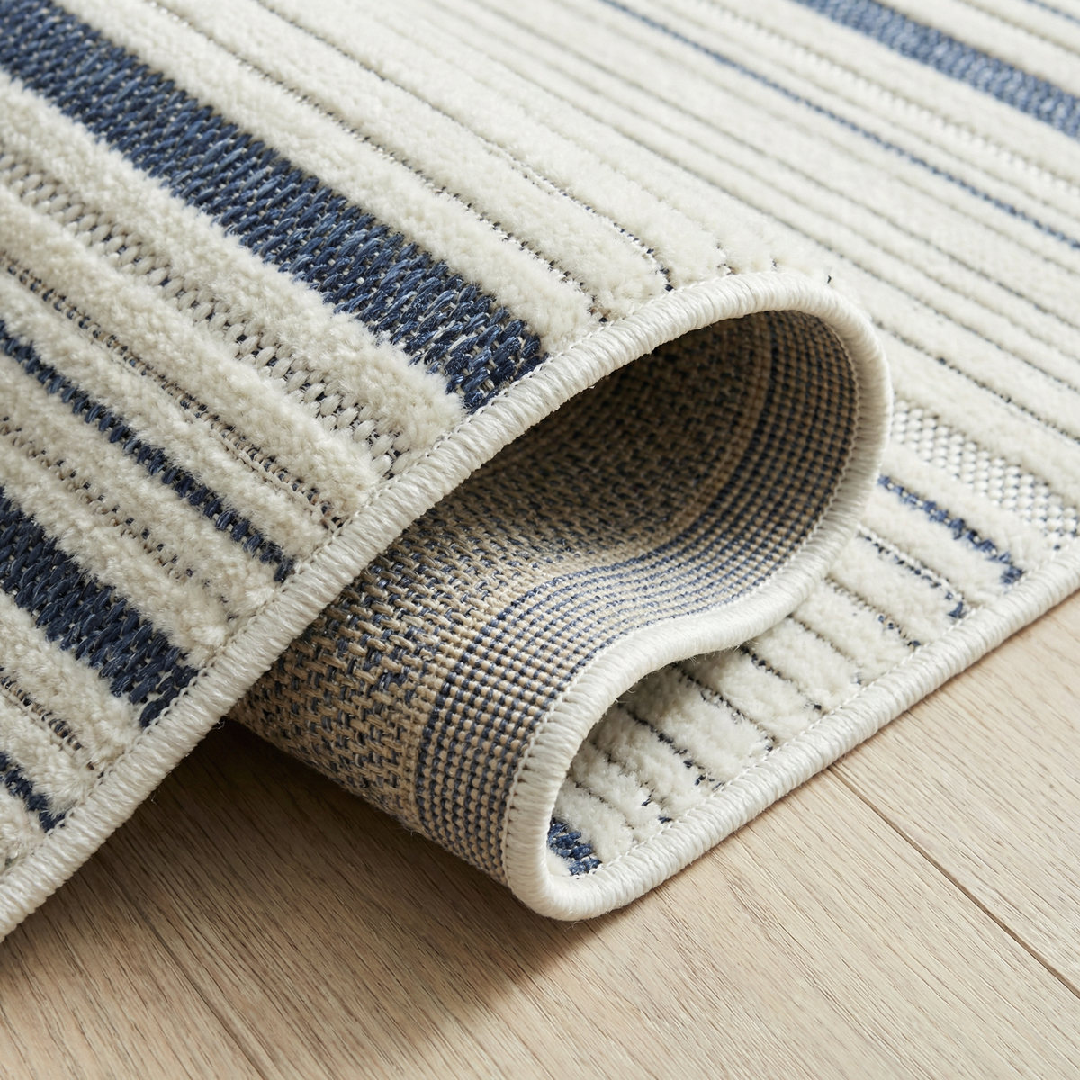 Maris Striped Contemporary Cream and Blue Indoor Rug
