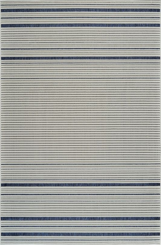 Maris Striped Contemporary Cream and Blue Indoor Rug