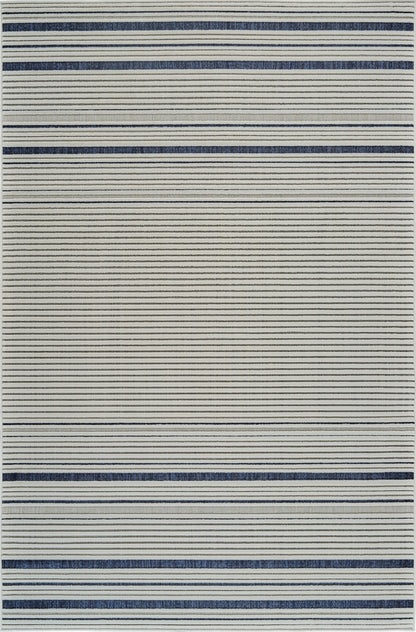 Maris Striped Contemporary Cream and Blue Indoor Rug