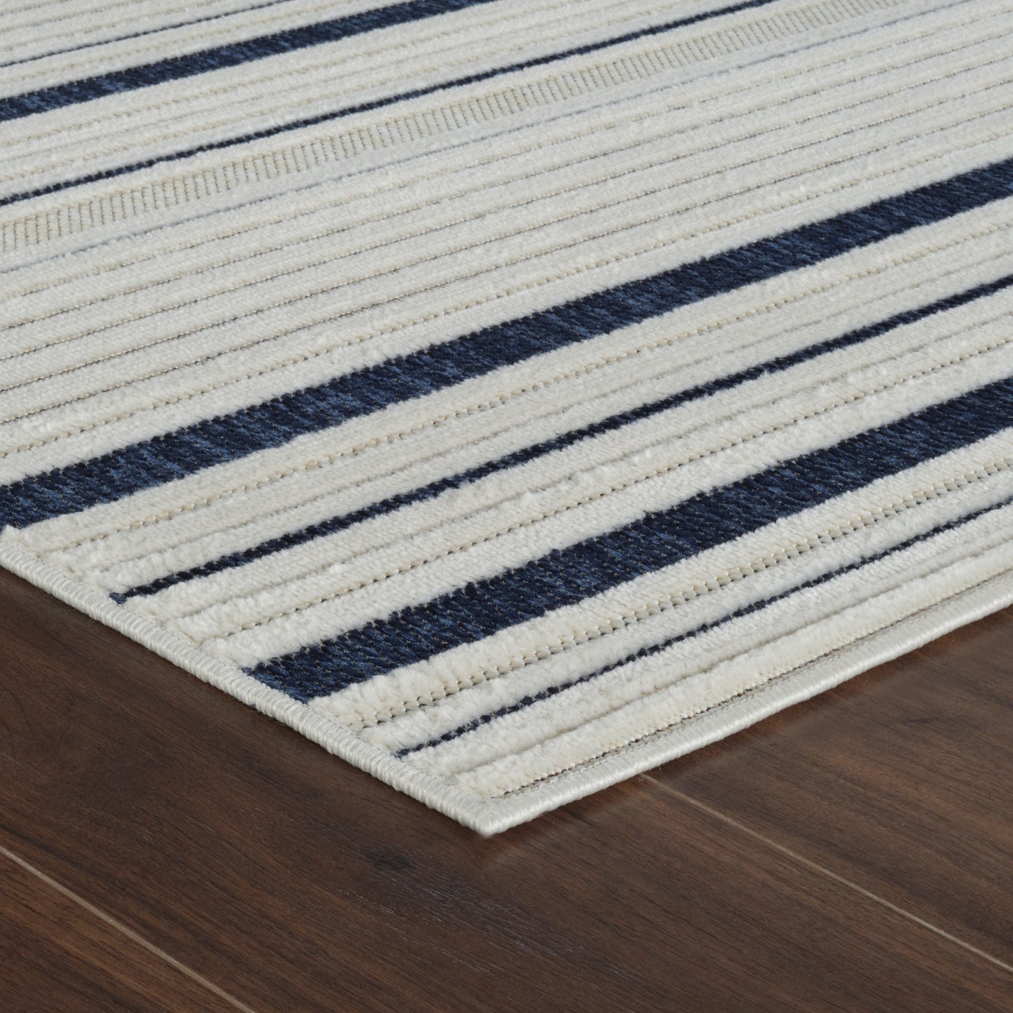 Maris Striped Contemporary Cream and Blue Indoor Rug