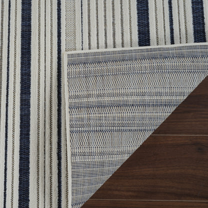 Maris Striped Contemporary Cream and Blue Indoor Rug