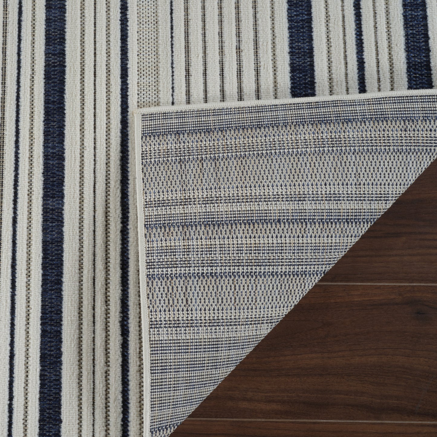 Maris Striped Contemporary Cream and Blue Indoor Rug